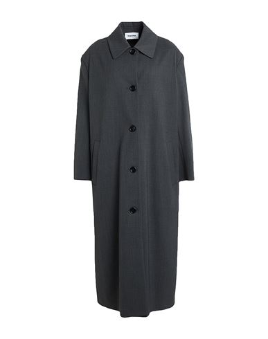 Hache Woman Overcoat & Trench Coat Charcoal Size 6 Polyester, Virgin Wool, Elastane In Gray