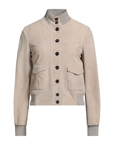 Moorer Woman Jacket Sand Size 4 Leather, Polyester In Neutral