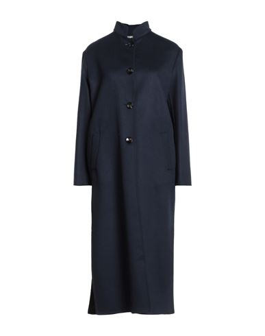 Agnona Woman Coat Midnight Blue Size 4 Cashmere, Metal In Blue