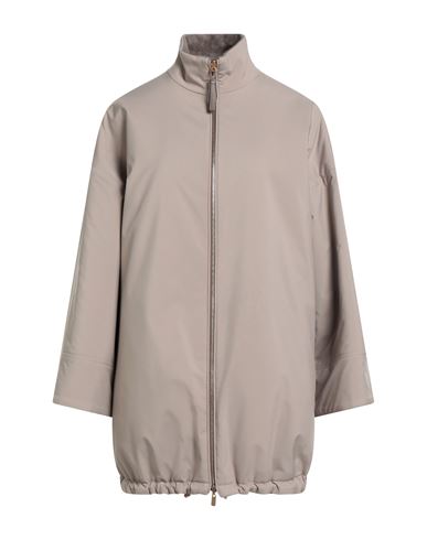 Agnona Woman Jacket Taupe Size Xl Polyester, Cashmere, Wool, Ovine Leather In Gray