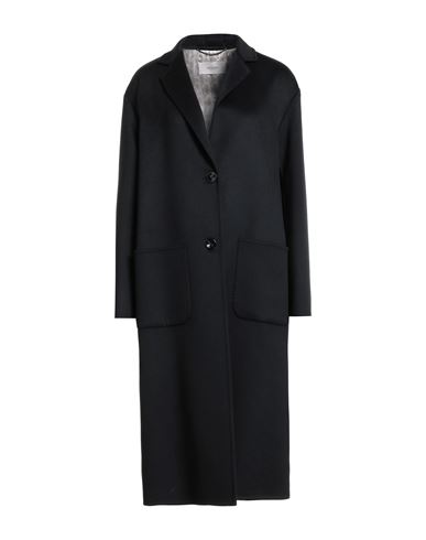Agnona Woman Coat Black Size 12 Cashmere, Metal In Black