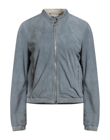 Moorer Woman Jacket Slate Blue Size 4 Leather In Gray