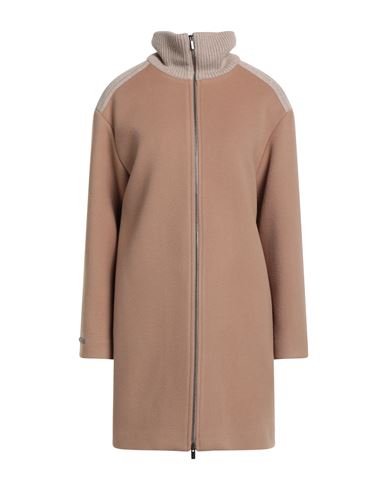 Peserico Woman Coat Camel Size 12 Virgin Wool, Cashmere, Merino Wool, Viscose, Metallic Fiber In Neutral