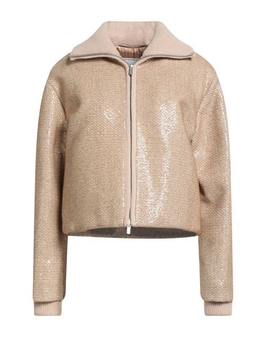 Peserico Woman Jacket Sand Size 6 Polyester, Merino Wool, Viscose, Cashmere, Metallic Fiber In Neutral