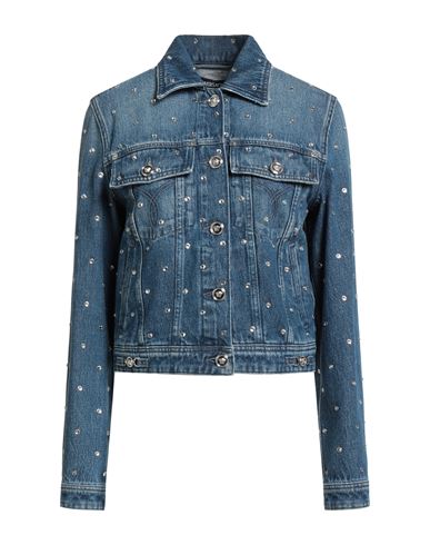 Versace Woman Denim Outerwear Blue Size 6 Cotton, Glass, Metal