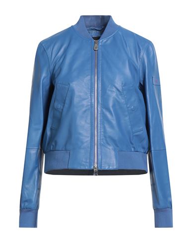 Peuterey Woman Jacket Bright Blue Size 10 Lambskin, Polyester, Elastane In Blue