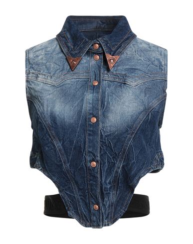 Versace Jeans Couture Woman Denim Shirt Blue Size 6 Cotton, Elastane In Blue