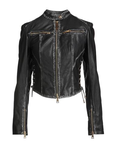 Versace Jeans Couture Woman Jacket Black Size 10 Goat Skin In Black