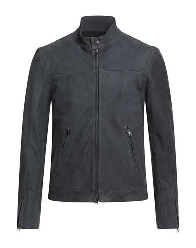 Street Leathers Man Jacket Charcoal Size Xxl Leather In Blue