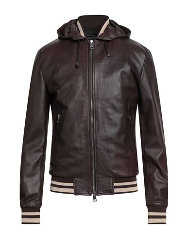 Street Leathers Man Jacket Chocolate Brown Size Xxl Leather In Black