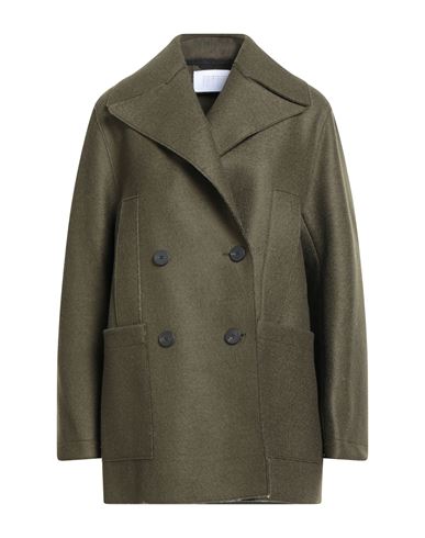 Harris Wharf London Woman Coat Military Green Size 6 Virgin Wool In Green