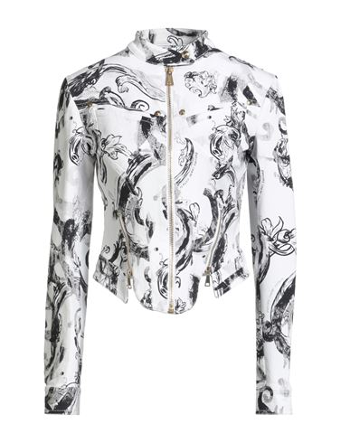 Versace Jeans Couture Woman Jacket White Size 4 Cotton, Elastane In Black