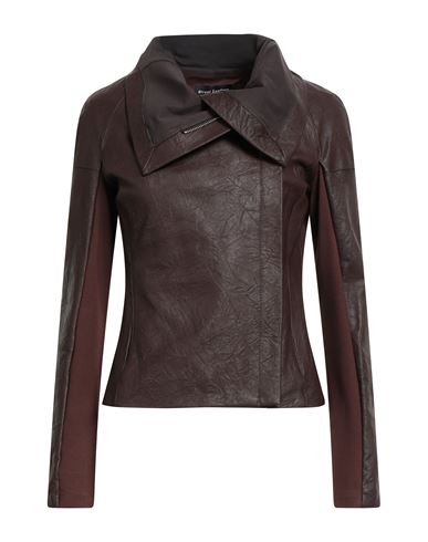 Street Leathers Woman Jacket Dark Brown Size Xl Leather, Viscose, Nylon, Elastane In Brown
