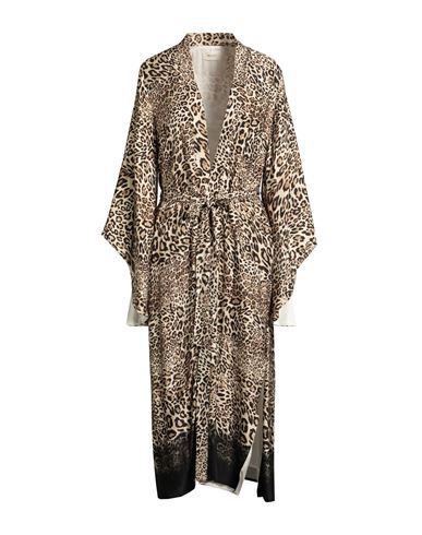 Vicolo Woman Overcoat & Trench Coat Beige Size S Viscose In Animal Print