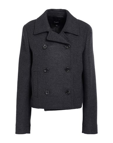 Theory Shrunken Wool Double-breasted Peacoat In Gray