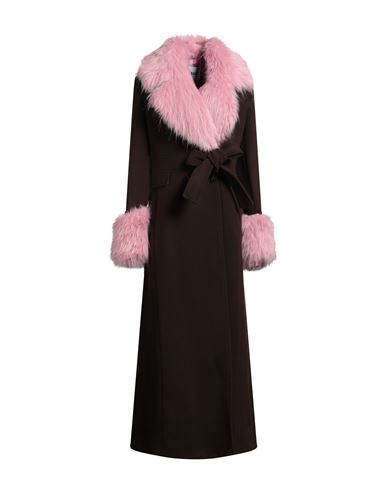 Msgm Woman Coat Dark Brown Size 4 Virgin Wool, Polyamide In Black