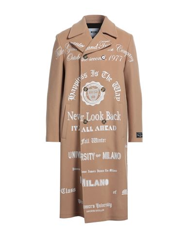 Msgm Man Coat Camel Size 38 Virgin Wool, Polyamide In Neutral