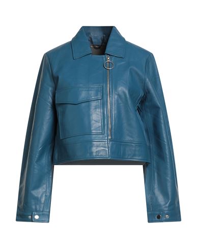 Muubaa Woman Jacket Slate Blue Size 10 Sheepskin In Blue