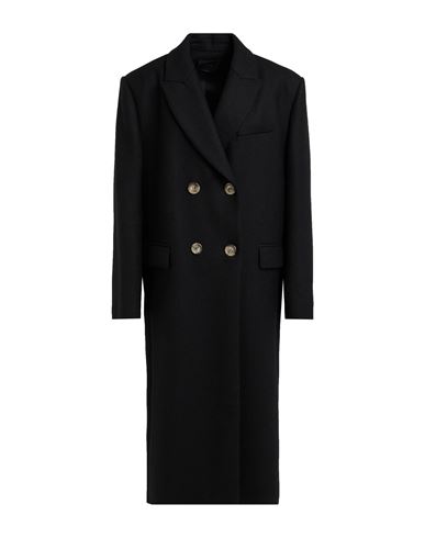 Pinko Woman Coat Black Size 12 Wool, Polyester, Acrylic, Synthetic Fibers, Cotton In Black