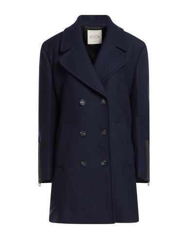 Tod's Woman Coat Navy Size 4 Virgin Wool, Polyamide, Lambskin In Blue