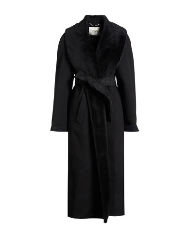 Fendi Woman Coat Black Size 6 Virgin Wool, Silk, Lambskin