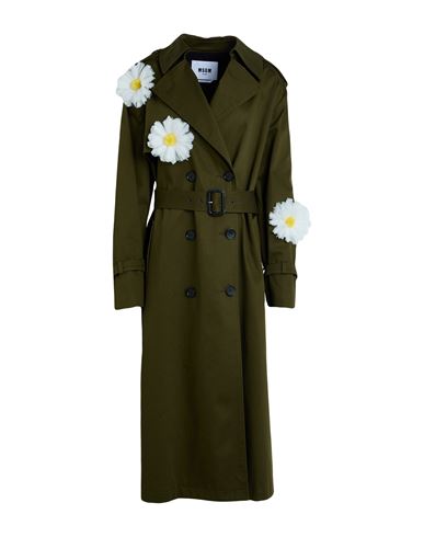 Msgm Woman Overcoat & Trench Coat Military Green Size 4 Cotton, Elastane