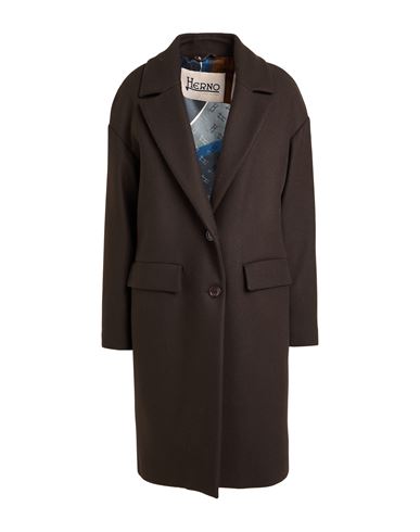 Herno Woman Coat Dark Brown Size 10 Virgin Wool, Polyamide