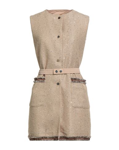 Violanti Woman Overcoat & Trench Coat Sand Size 10 Linen, Cotton, Polyester, Polyamide In Brown