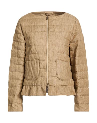 Herno Woman Puffer Beige Size 10 Linen In Brown
