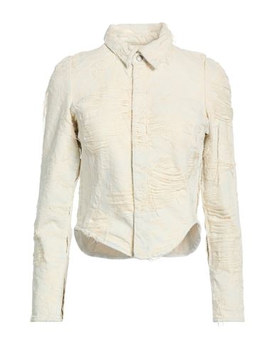 Diesel Woman Denim Shirt Ivory Size M Cotton, Elastane In White