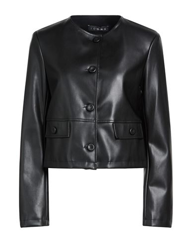 Icona By Kaos Woman Jacket Black Size 6 Polyurethane, Polyester