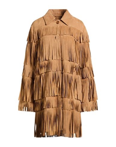 Bully Woman Overcoat & Trench Coat Camel Size 6 Leather In Sand