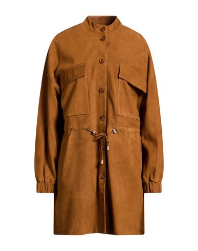 Bully Woman Overcoat & Trench Coat Camel Size 6 Leather In Sand