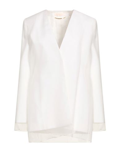 Max Mara Woman Blazer White Size 12 Silk, Cotton