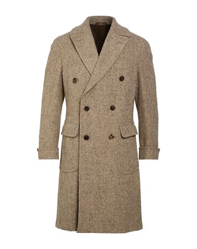 Caruso Man Coat Khaki Size 40 Wool, Viscose In Beige