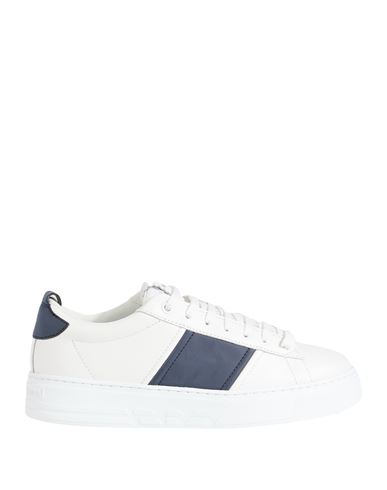 Emporio Armani Man Sneakers White Size 6.5 Soft Leather, Textile Fibers