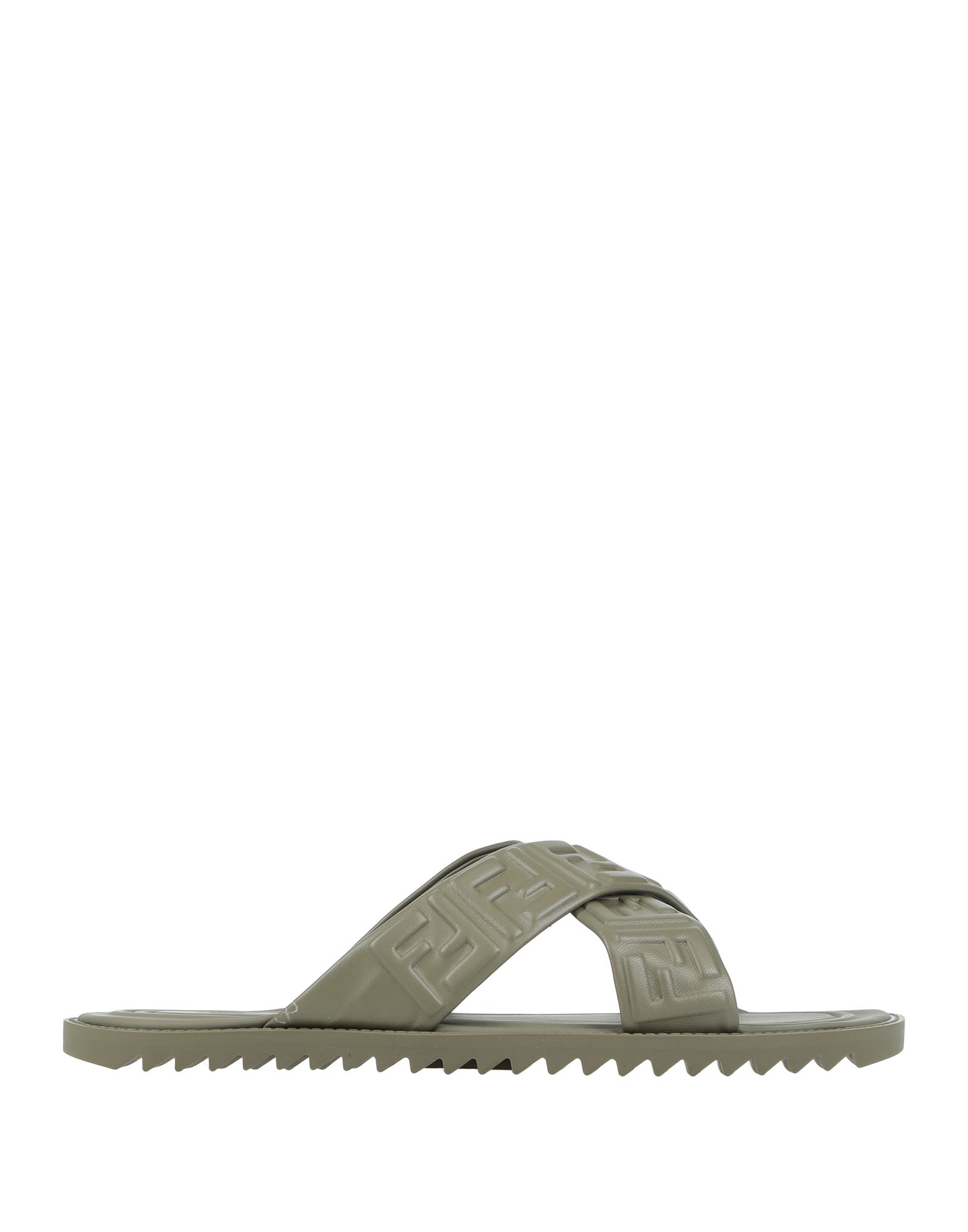 Fendi Embossed Ff Motif Flat Sandals In Military Green