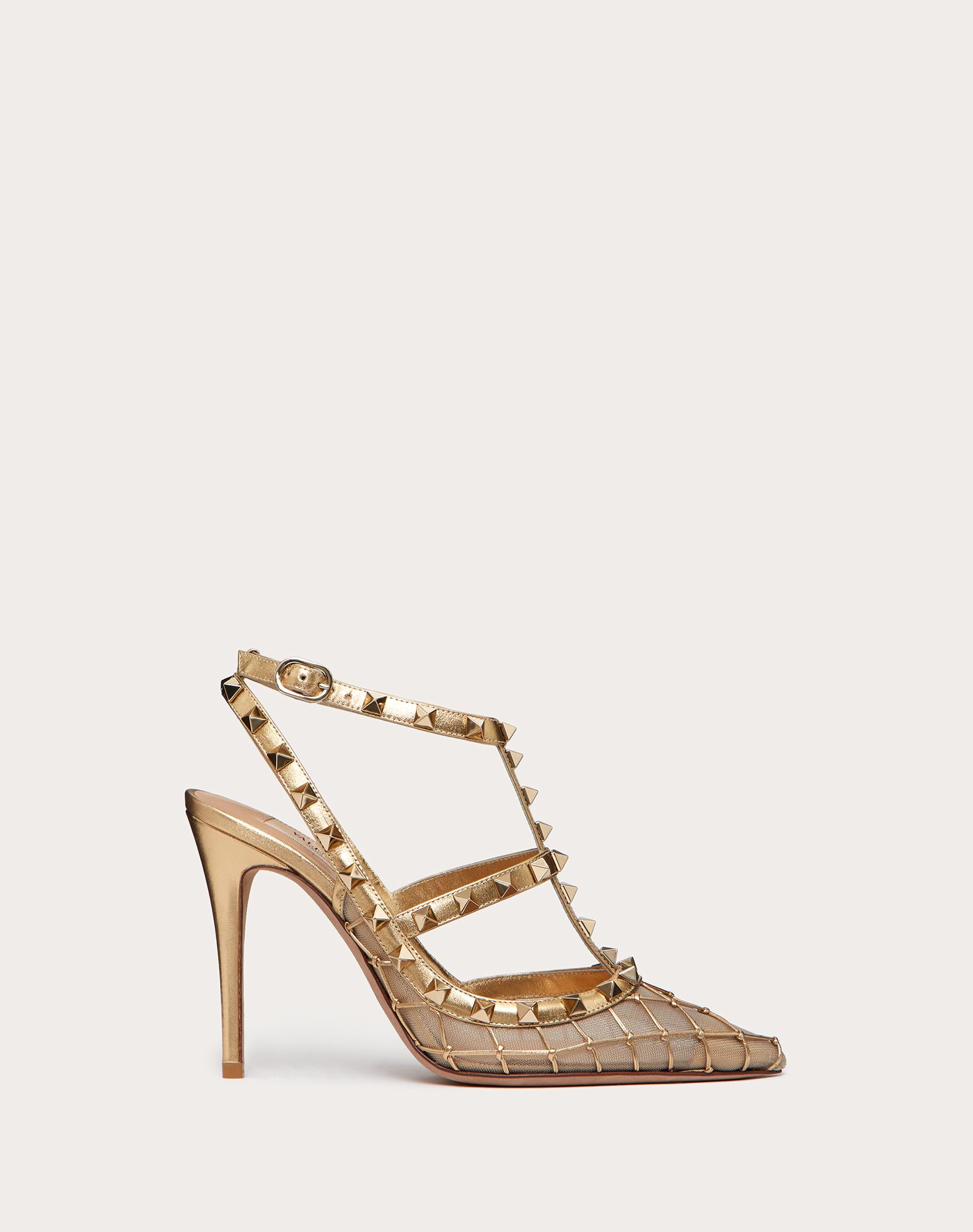 Valentino Garavani Rockstud Metallic Nappa Ankle Strap Pump 100 Mm In  Gold/champagne | ModeSens