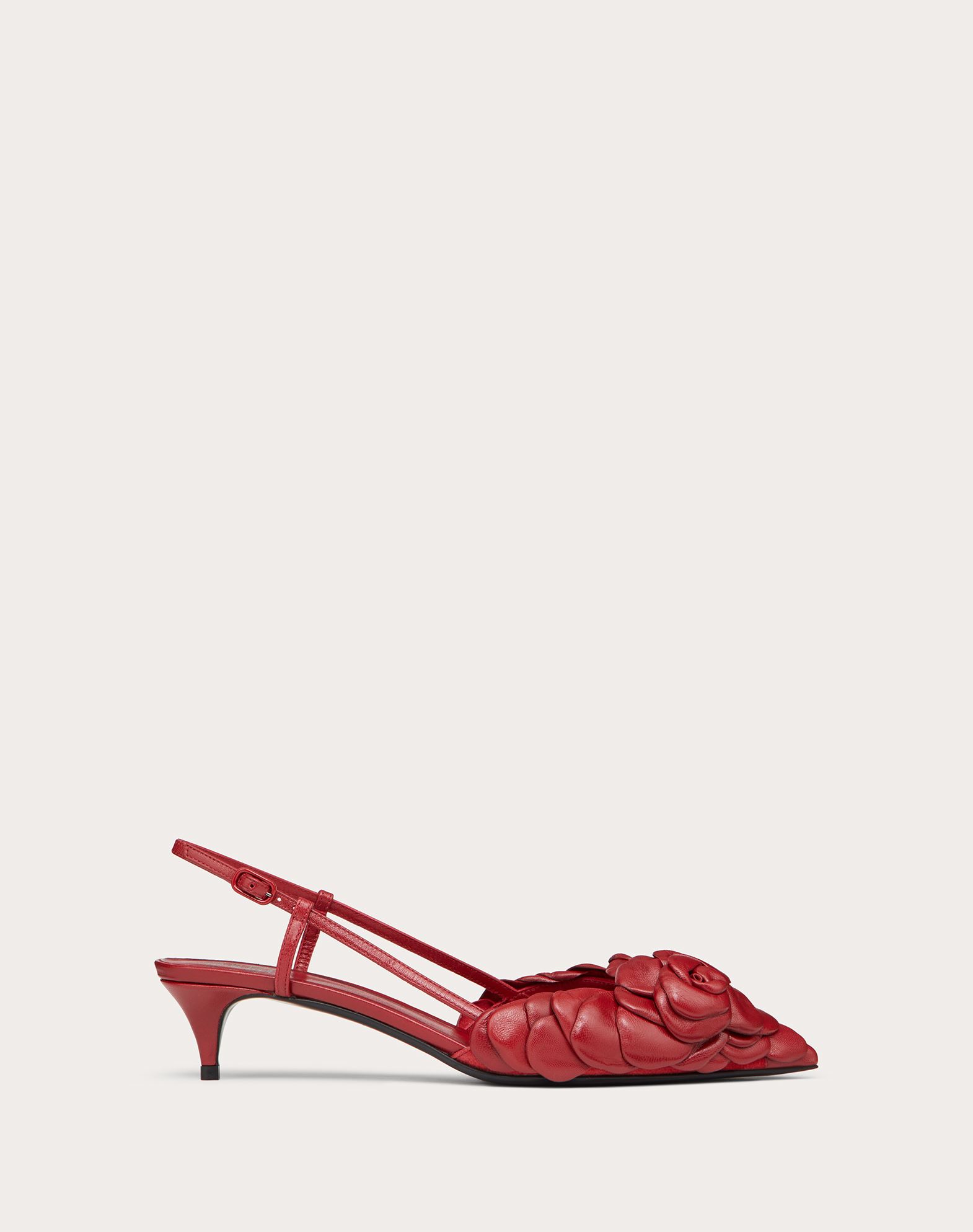 Valentino Womens Red Atelier 03 Rose Edition Leather Slingbacks 4 In Rosso