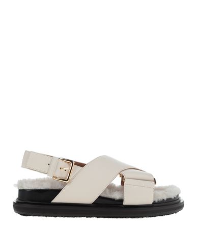 Marni Woman Sandals Ivory Size 8 Leather, Shearling In White