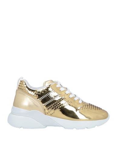 Hogan Woman Sneakers Gold Size 8 Textile Fibers, Soft Leather