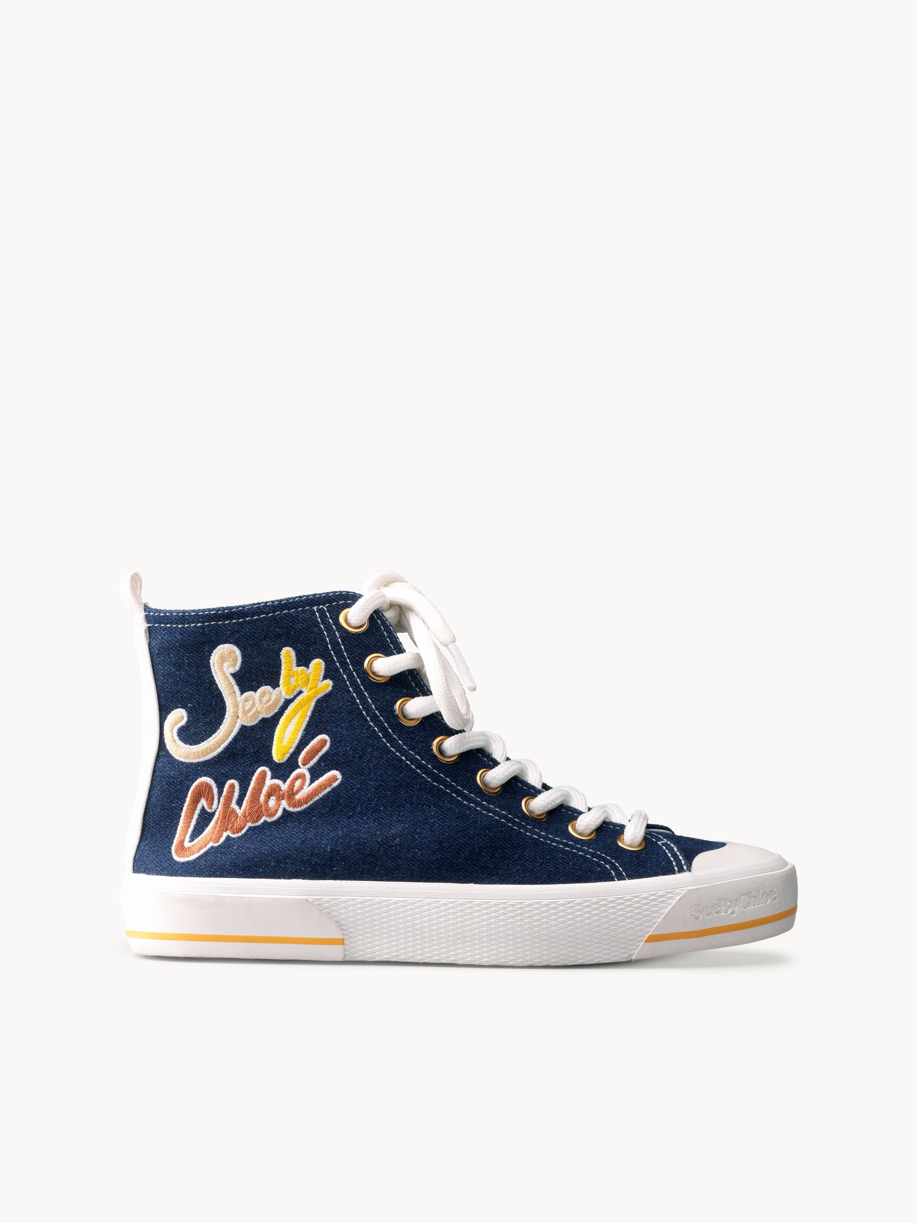SEE BY CHLOÉ ARYANA SNEAKER BLUE SIZE 5 100% COTTON