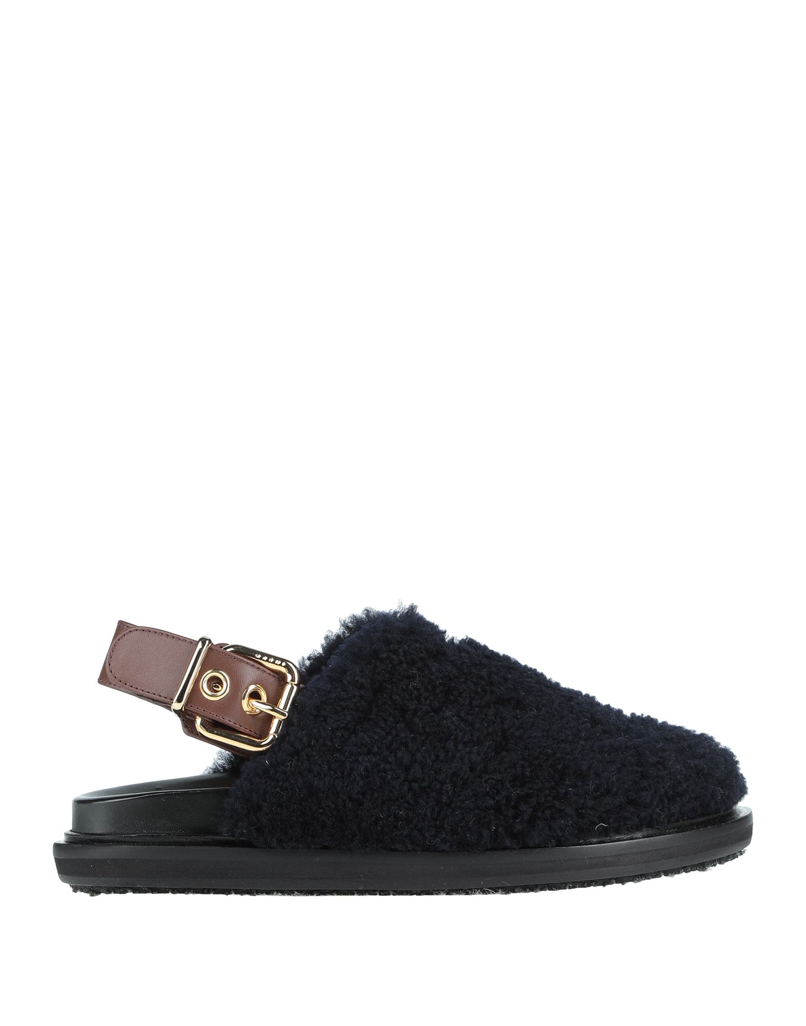 Marni Woman Mules & Clogs Midnight Blue Size 8 Sheepskin, Soft Leather In Dark Blue