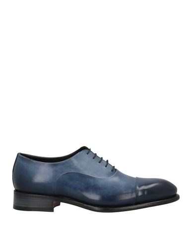 Santoni Man Lace-up Shoes Blue Size 9 Leather In Navy Blue