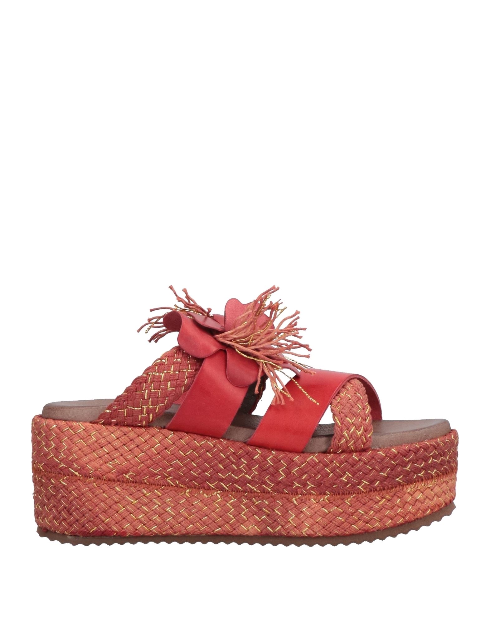 Cafènoir Woman Sandals Brick Red Size 7 Soft Leather, Textile Fibers