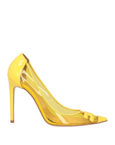 Elisabetta Franchi Woman Pumps Yellow Size 7 Soft Leather, Plastic