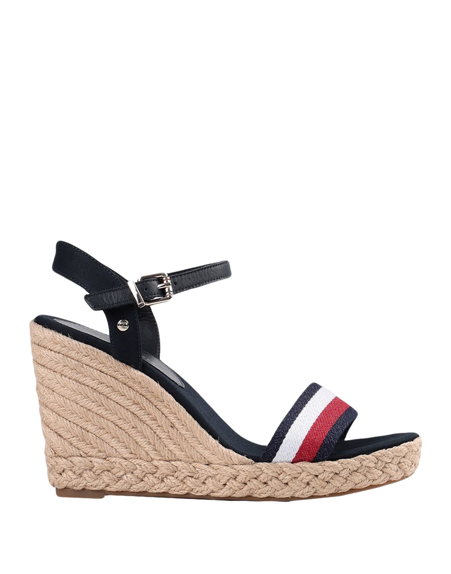 《セール開催中》TOMMY HILFIGER レディース サンダル ダークブルー 38 ポリエステル 50% / コットン 30% / 革 20% SHIMMERY RIBBON HIGH SANDALS