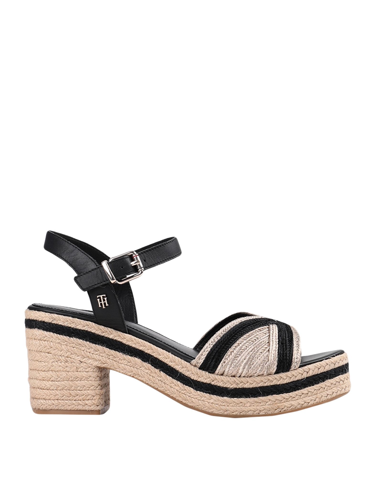 《セール開催中》TOMMY HILFIGER レディース サンダル ブラック 39 革 54% / ポリエステル 46% TH ARTISANAL MID HEEL SANDALS