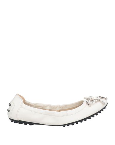 TOD'S TOD'S WOMAN BALLET FLATS WHITE SIZE 5 LEATHER 
