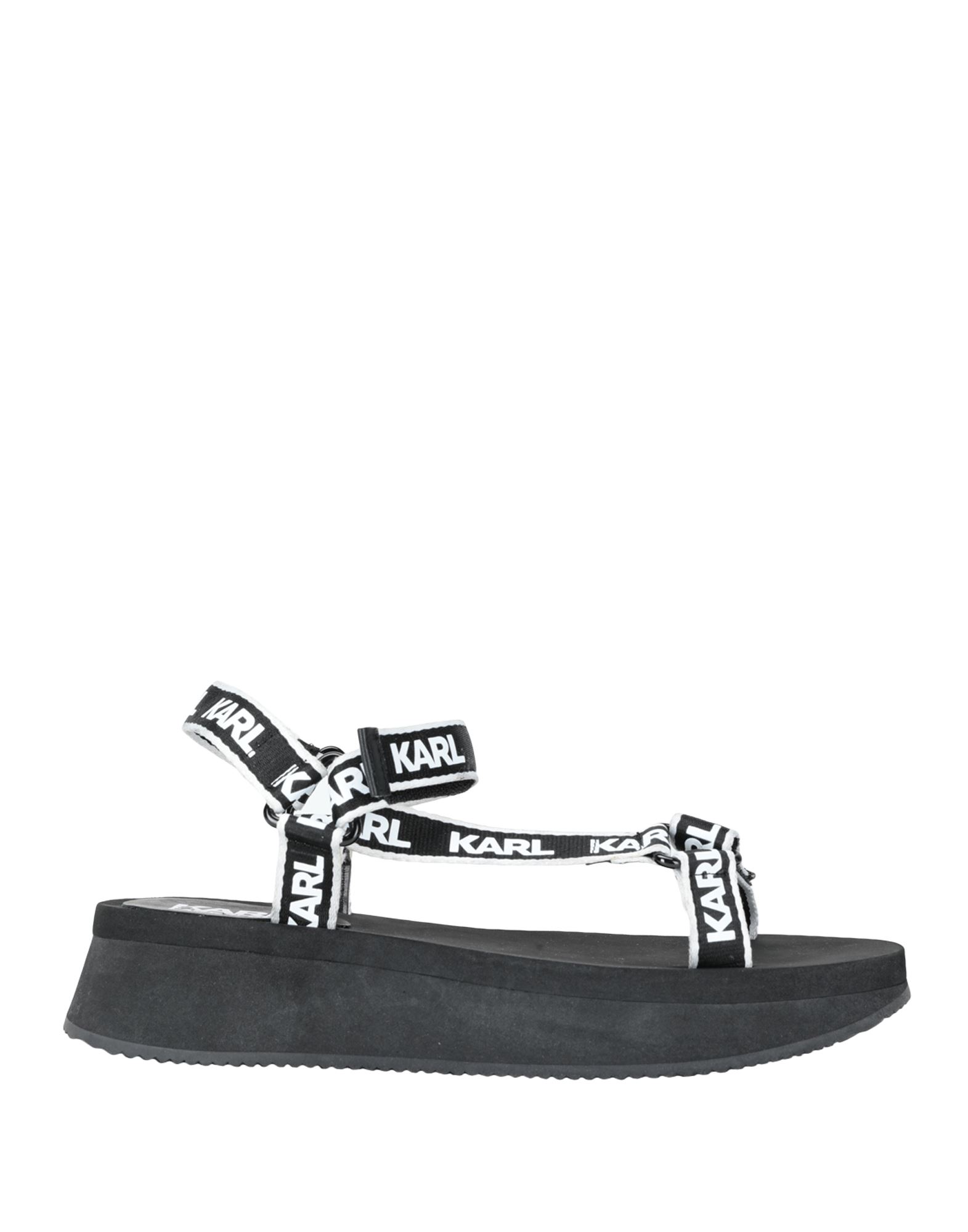 《セール開催中》KARL LAGERFELD レディース サンダル ブラック 36 ポリエステル 98% / 革 2% VELOCITA WEDGE KARL WEB STRAP